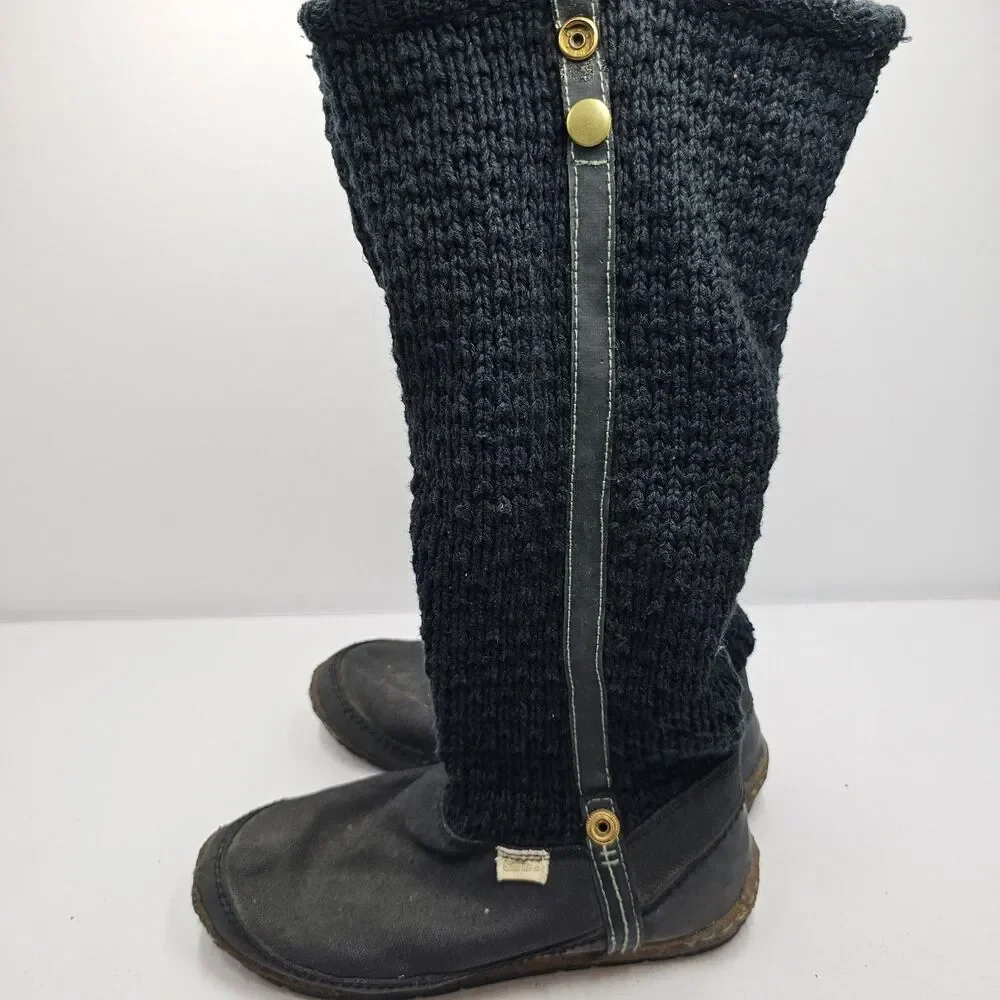 Simple Shoes Cable Knit Sweater Sock Boots Womens Size 8 Black Gray Leather
